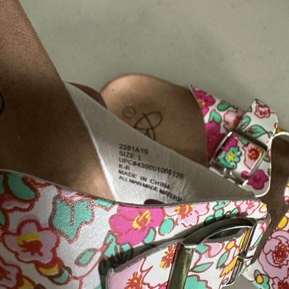 Girls  Floral Cork Sole Sandals With Adjustable Straps & Buckle Closure Size L - Picture 3 of 7